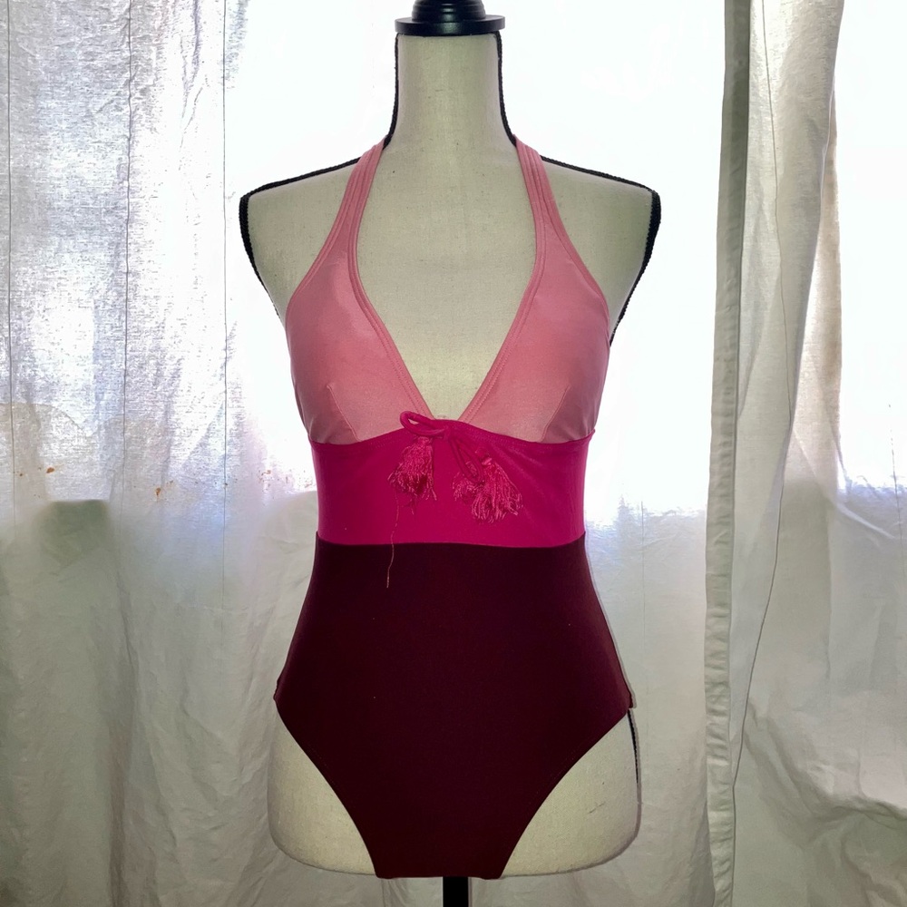 Kate Spade Color Block One-Piece Halter Swimsuit